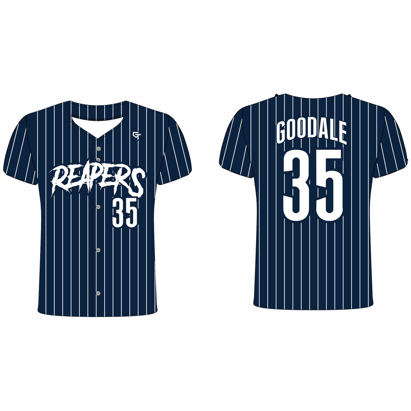 Reapers Baseball Button Up Jersey - Navy Pin Stripe