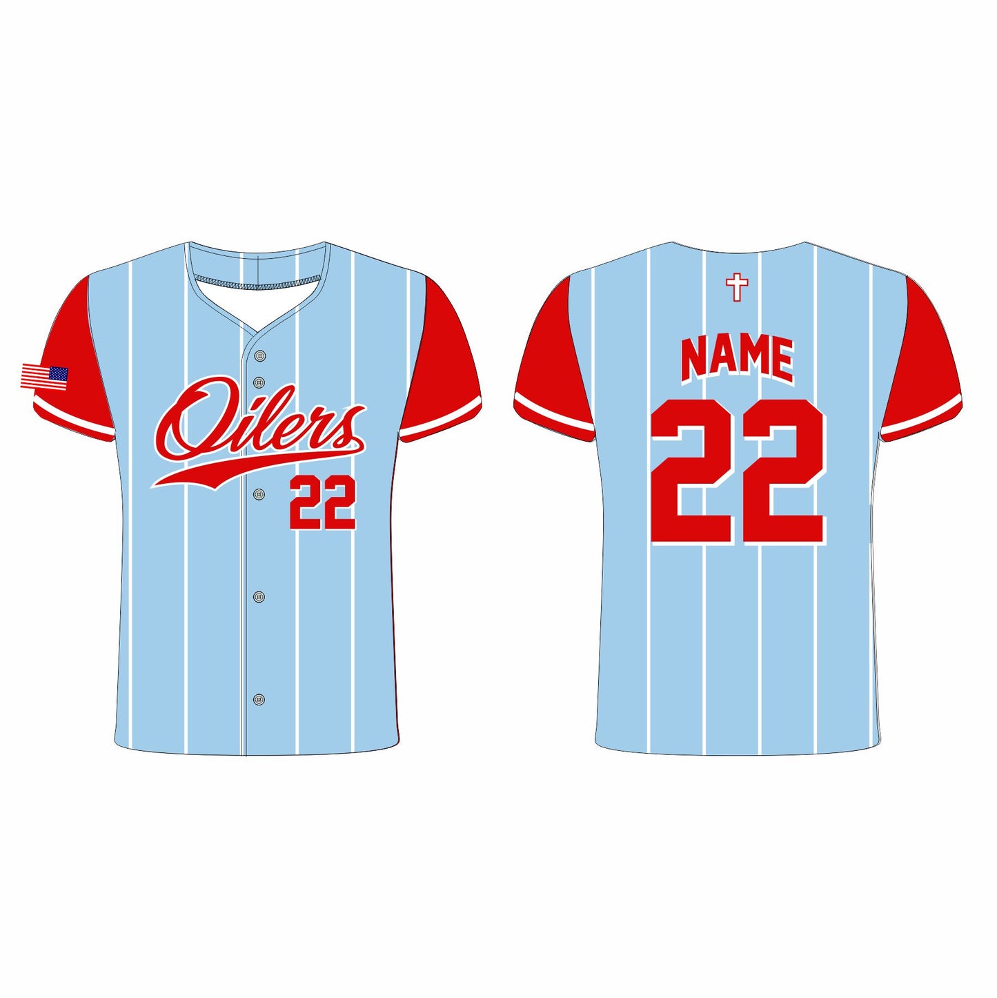Oilers Baseball Jersey - Lt Blue Pin Stripe