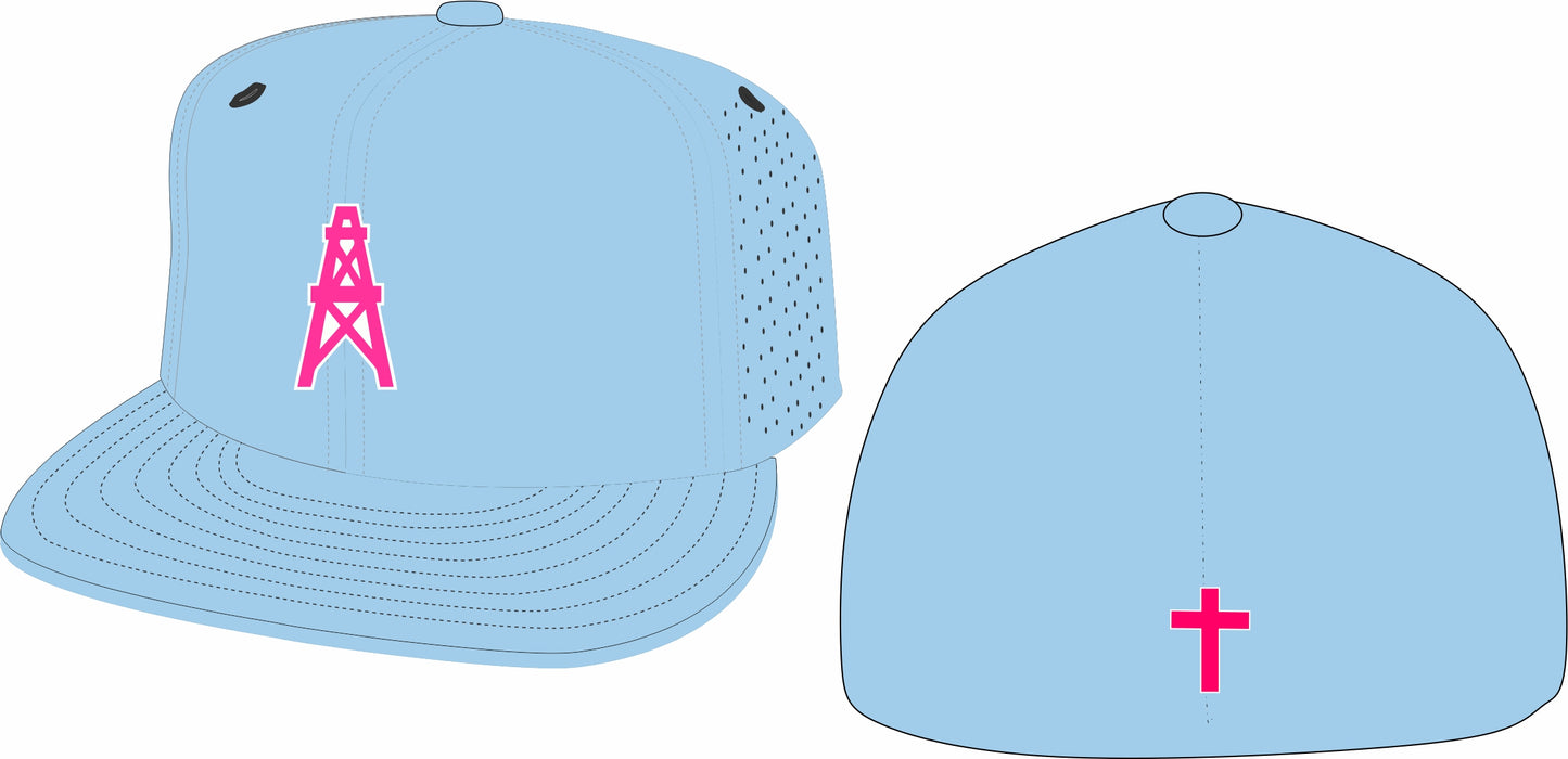 Oilers Baseball Hat - Lt Blue/Pink