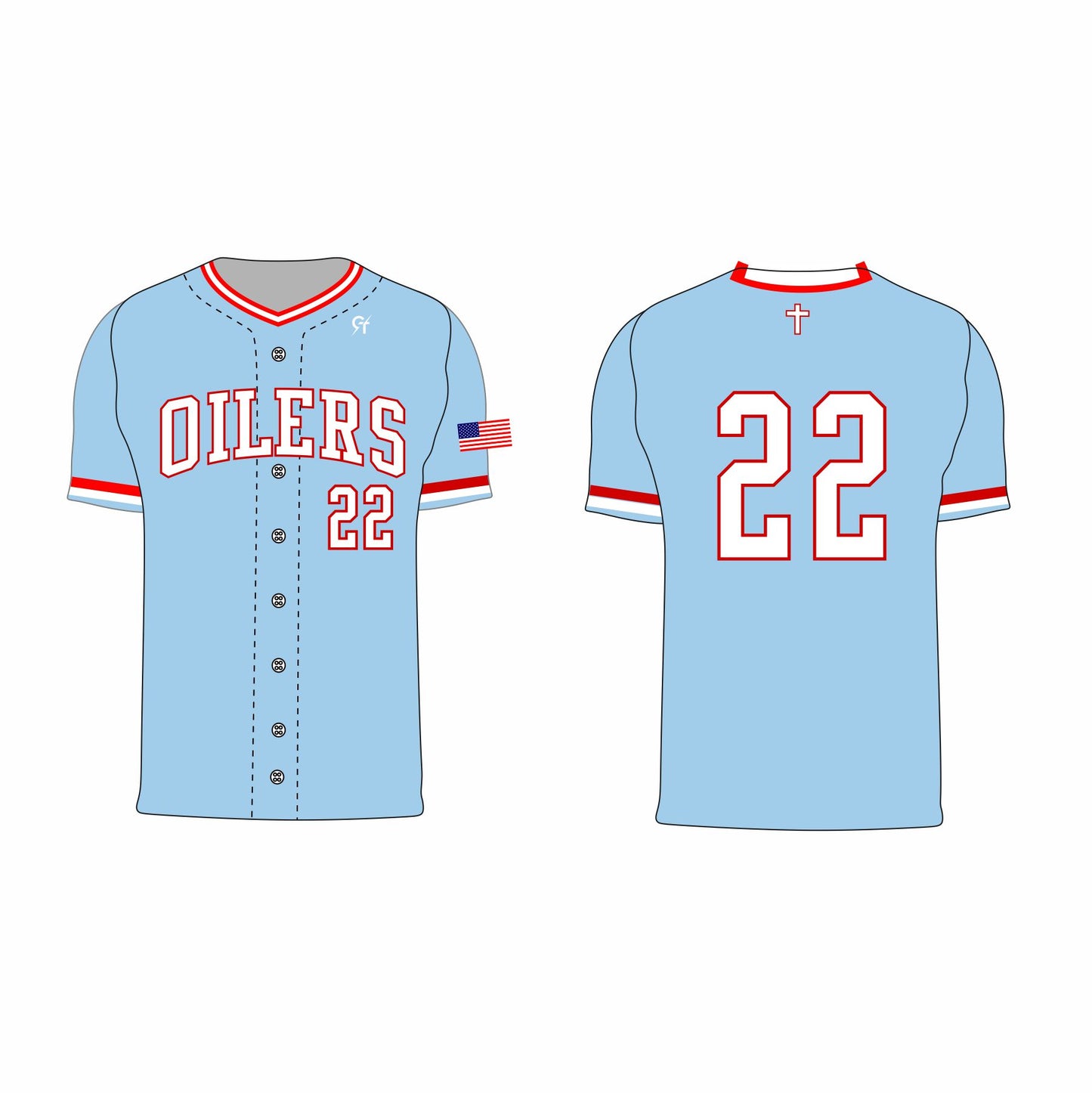 Oilers Baseball Jersey - Lt Blue