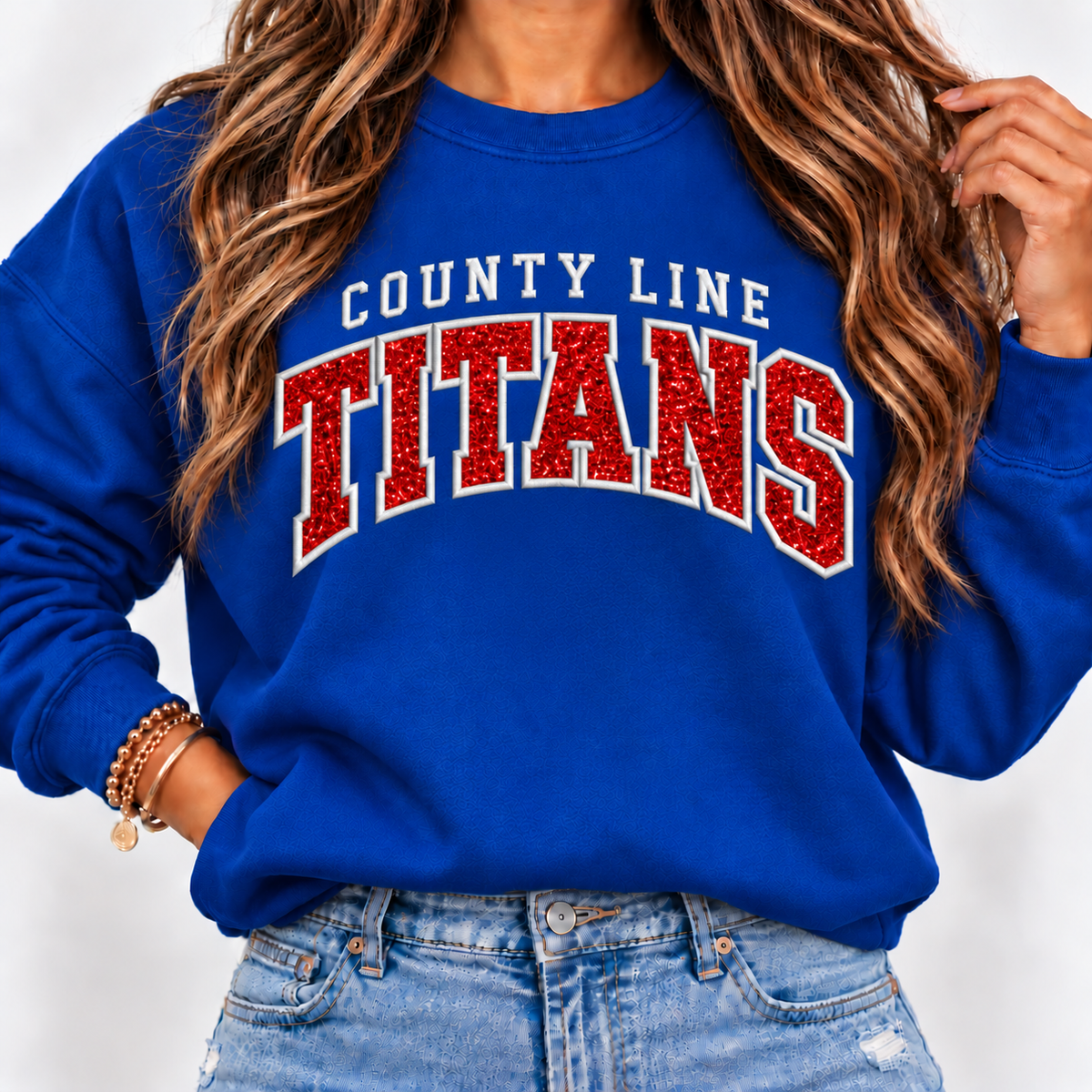 Titans Red Glitter Embroidered Crewneck