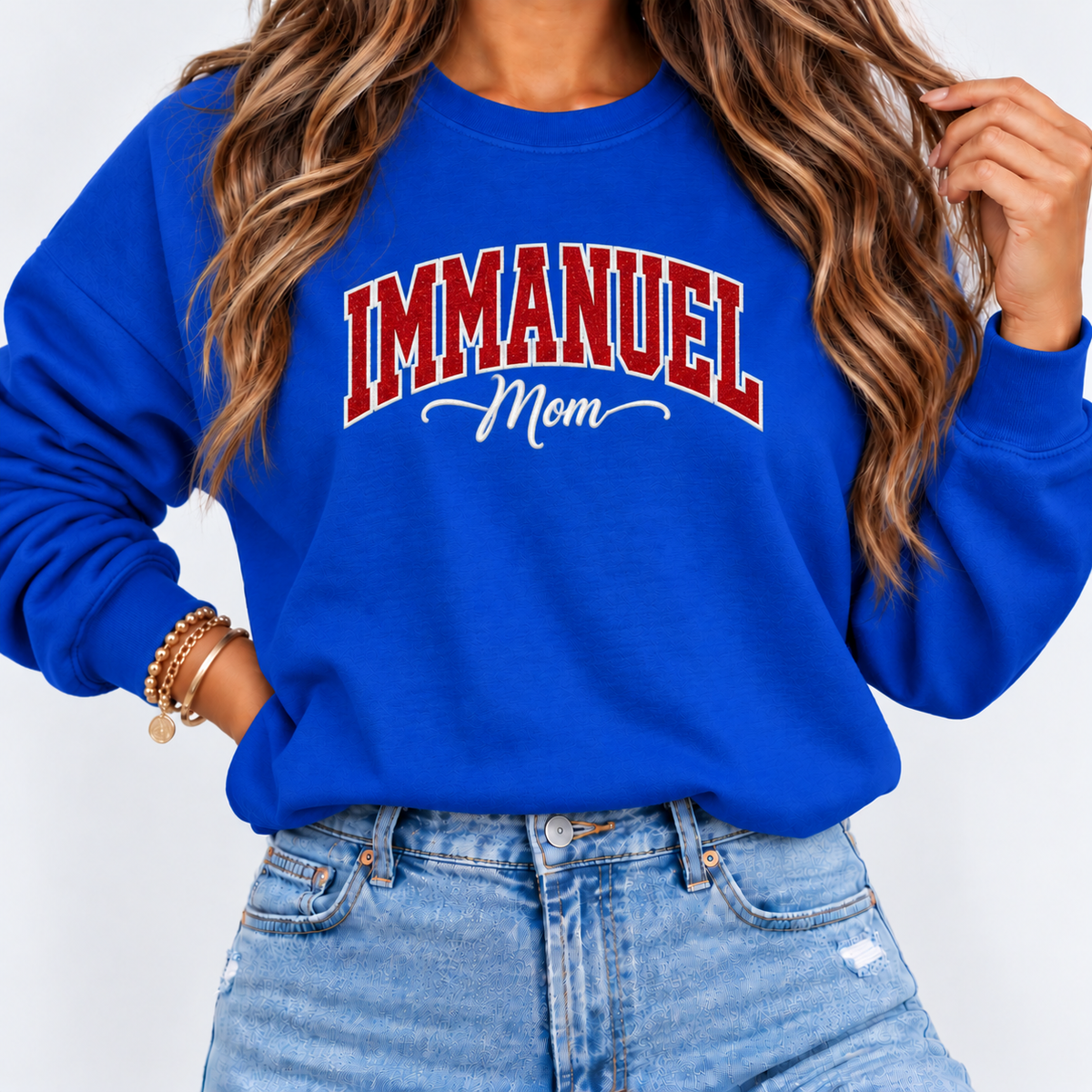 Immanuel Mom Embroidered Glitter Crewneck Sweatshirt