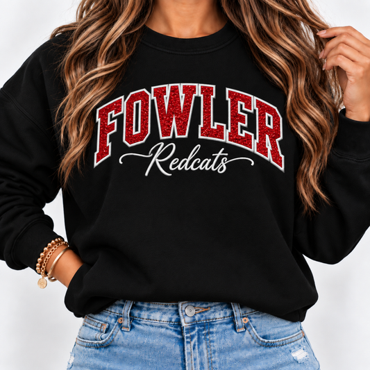 Fowler Redcats Red Glitter Embroidered Crewneck
