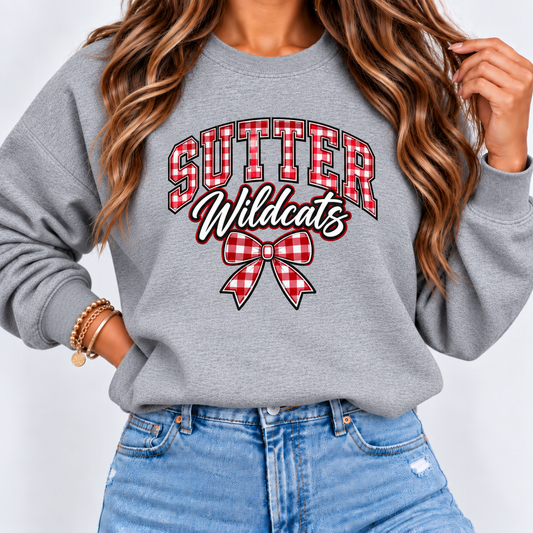 Sutter Wildcats Gingham Crewneck